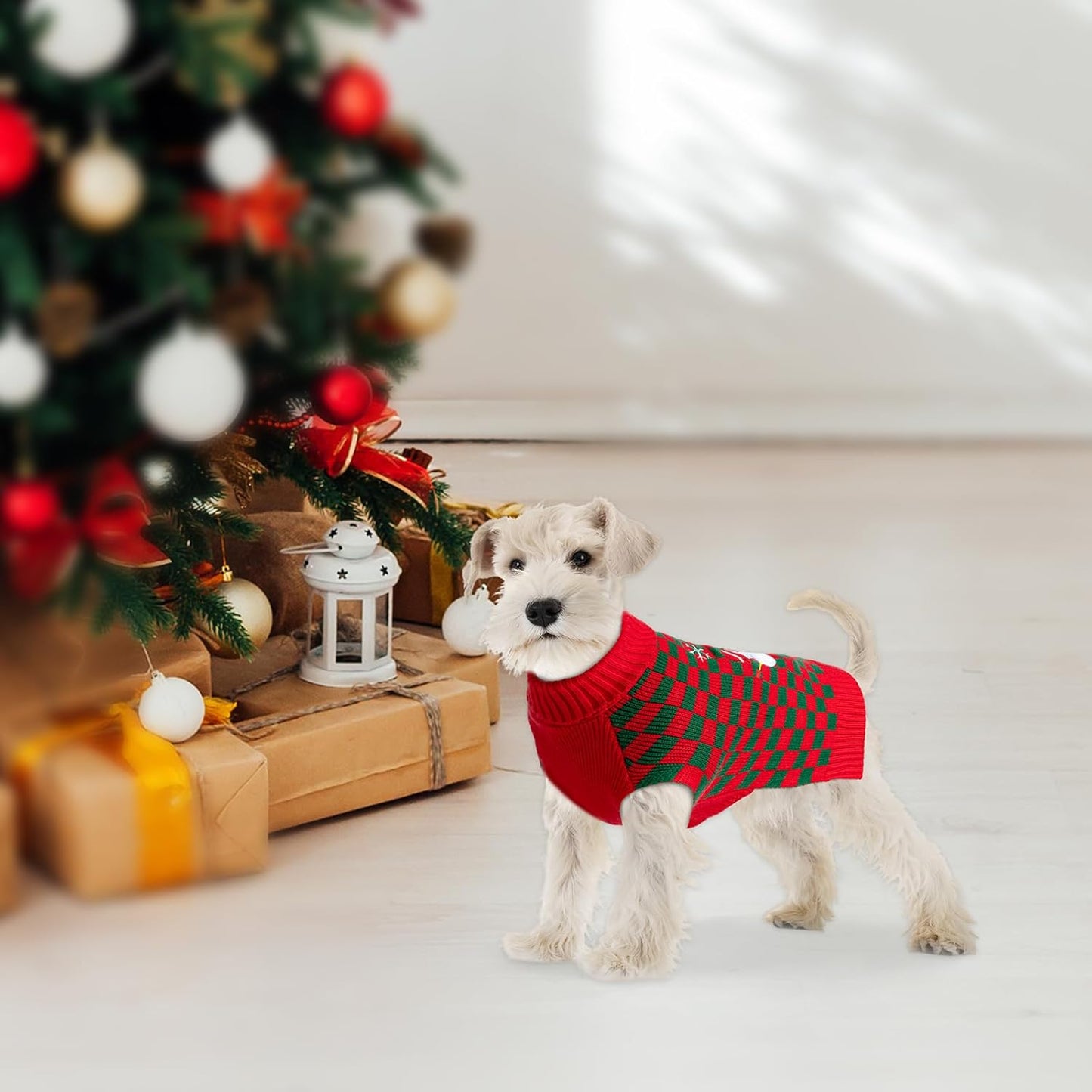 Ugly Christmas Sweater - Plaid Turtleneck Knitwear Dog Coats in Classic Red for Small Dogs (Snowman2#, Medium)