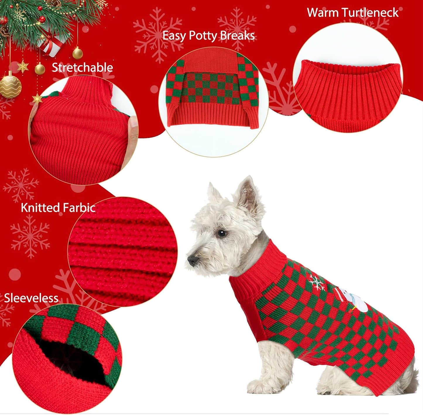 Ugly Christmas Sweater - Plaid Turtleneck Knitwear Dog Coats in Classic Red for Small Dogs (Snowman2#, Medium)
