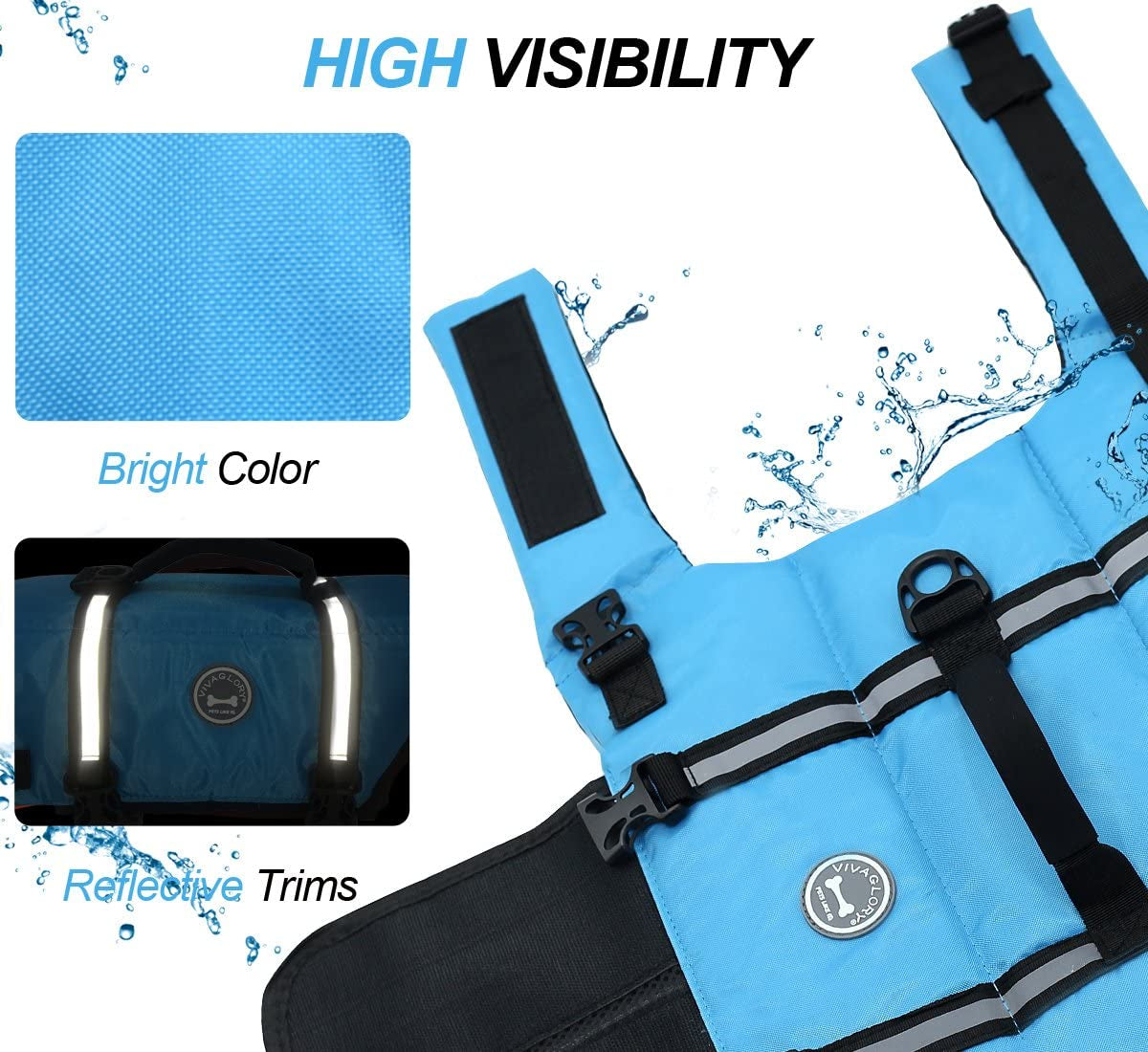 Ripstop Dog Life Jacket for Small Medium Large Dogs Boating, Swimming Vest for Dogs with Enhanced Buoyancy& Visibility, Blue