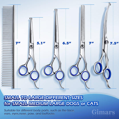 Titanium Coated Professional 6 in 1 4CR Stainless Steel Dog Grooming Scissors with Safety round Tip, Heavy Duty Pet Grooming Scissor for Dogs, Cats and Other Animals
