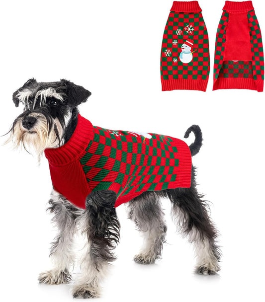 Ugly Christmas Sweater - Plaid Turtleneck Knitwear Dog Coats in Classic Red for Small Dogs (Snowman2#, Medium)