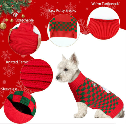 Ugly Christmas Sweater - Plaid Turtleneck Knitwear Dog Coats in Classic Red for Small Dogs (Snowman2#, Medium)